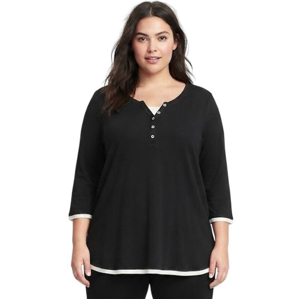 St Johns Bay Black White Tunic Top Cotton Layered Business Casual Plus Size 2X